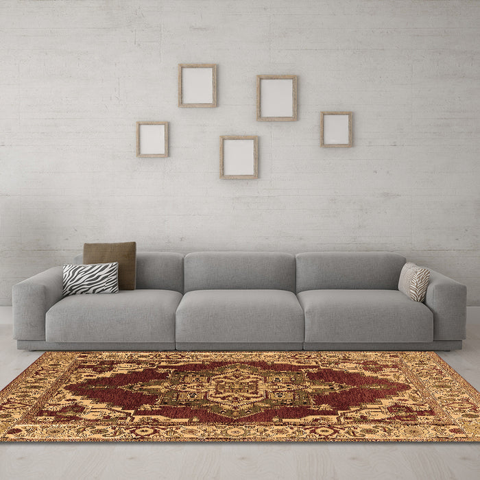 Machine Washable Oriental Brown Industrial Rug in a Living Room,, wshurb556brn