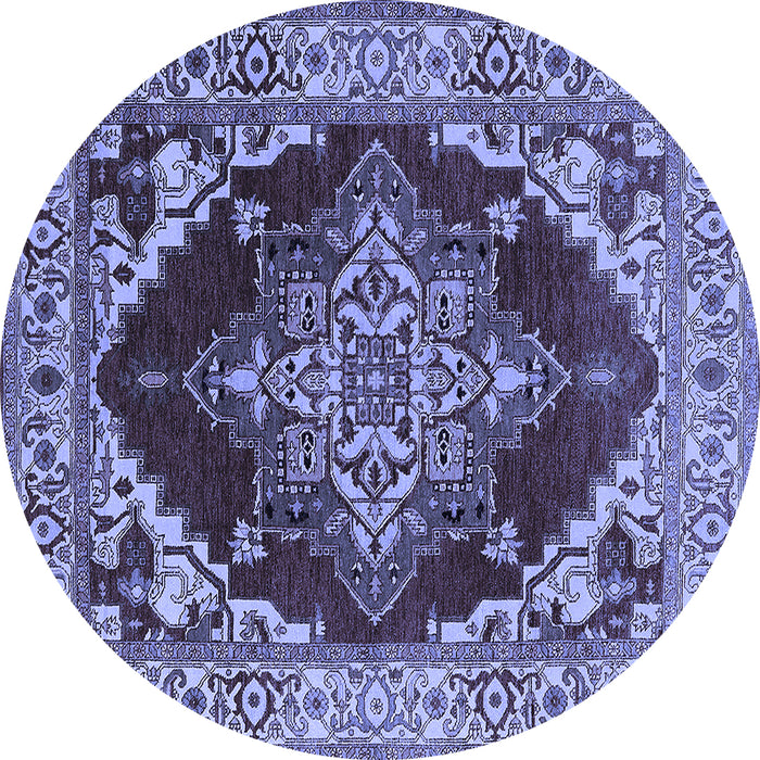 Round Machine Washable Oriental Blue Industrial Rug, wshurb556blu