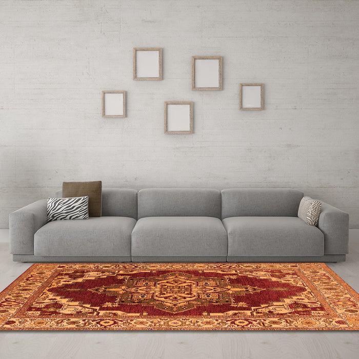 Machine Washable Oriental Orange Industrial Area Rugs in a Living Room, wshurb556org