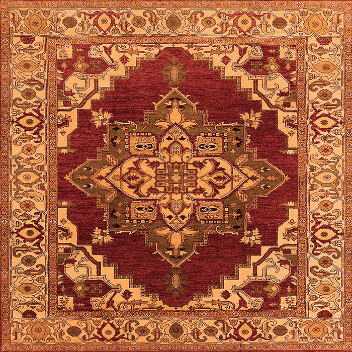 Square Machine Washable Oriental Orange Industrial Area Rugs, wshurb556org
