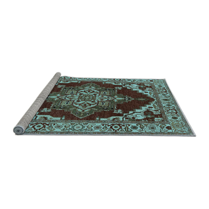Sideview of Machine Washable Oriental Light Blue Industrial Rug, wshurb556lblu