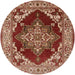 Round Machine Washable Industrial Modern Tomato Red Rug, wshurb556