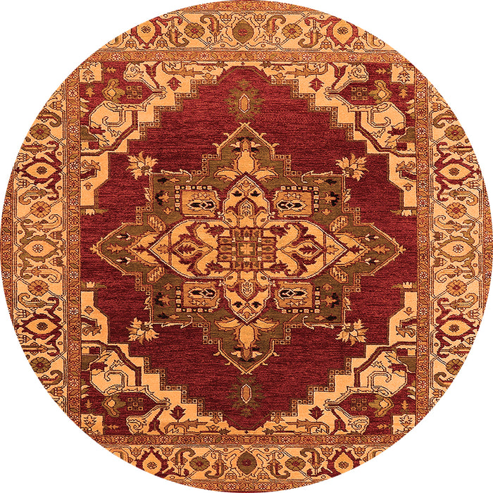 Round Machine Washable Oriental Orange Industrial Area Rugs, wshurb556org
