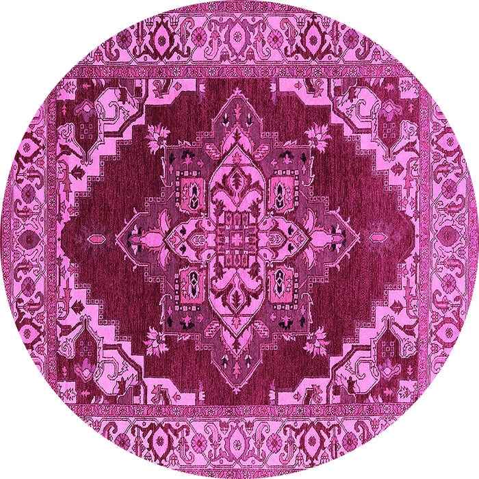 Round Machine Washable Oriental Pink Industrial Rug, wshurb556pnk
