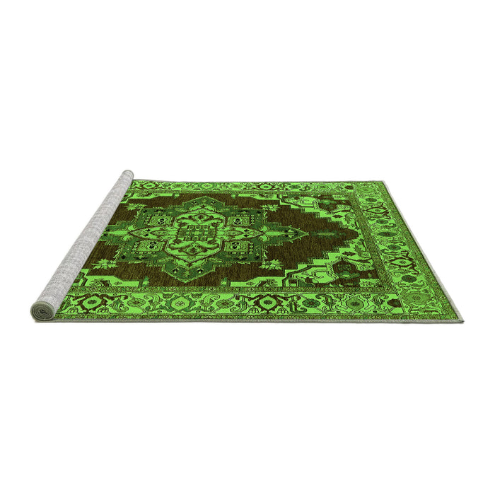 Sideview of Machine Washable Oriental Green Industrial Area Rugs, wshurb556grn