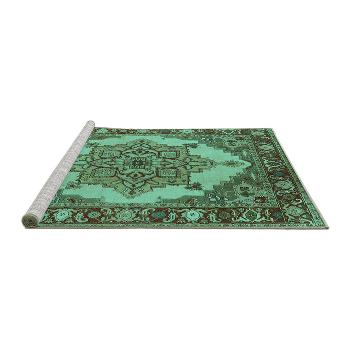 Sideview of Machine Washable Oriental Turquoise Industrial Area Rugs, wshurb557turq