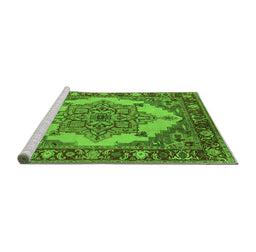 Sideview of Machine Washable Oriental Green Industrial Area Rugs, wshurb557grn