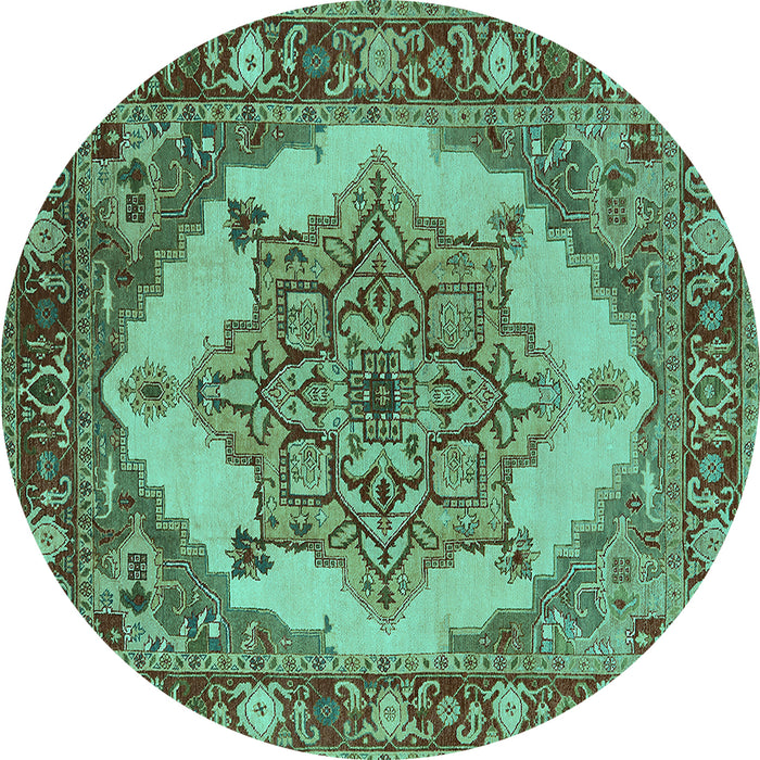Round Machine Washable Oriental Turquoise Industrial Area Rugs, wshurb557turq