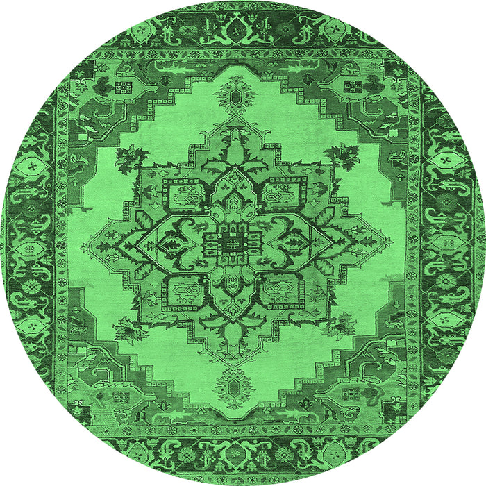 Round Oriental Emerald Green Industrial Rug, urb557emgrn