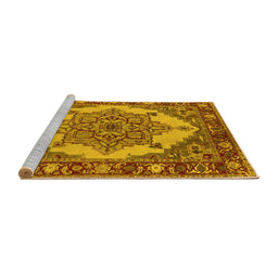 Sideview of Machine Washable Oriental Yellow Industrial Rug, wshurb557yw