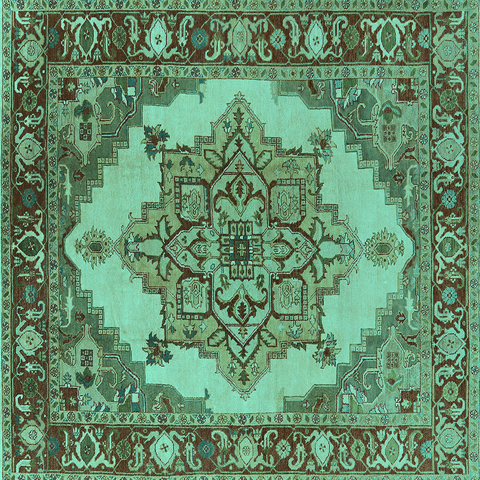 Square Machine Washable Oriental Turquoise Industrial Area Rugs, wshurb557turq