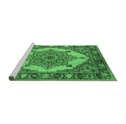Sideview of Machine Washable Oriental Emerald Green Industrial Area Rugs, wshurb557emgrn