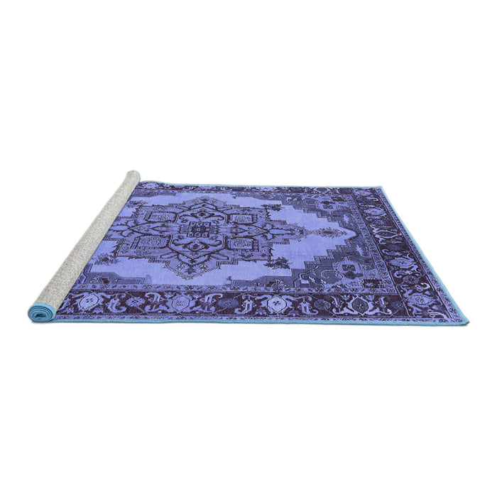 Sideview of Machine Washable Oriental Blue Industrial Rug, wshurb557blu