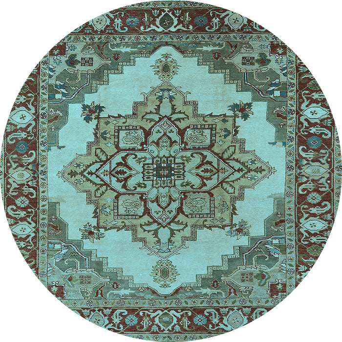 Round Oriental Light Blue Industrial Rug, urb557lblu