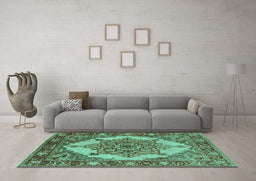 Machine Washable Oriental Turquoise Industrial Area Rugs in a Living Room,, wshurb557turq