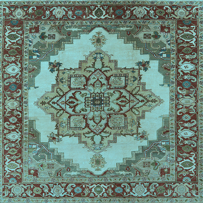 Square Machine Washable Oriental Light Blue Industrial Rug, wshurb557lblu