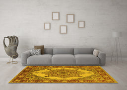 Machine Washable Oriental Yellow Industrial Rug in a Living Room, wshurb557yw
