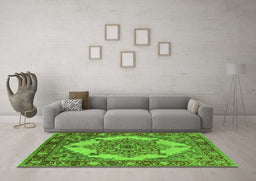 Machine Washable Oriental Green Industrial Area Rugs in a Living Room,, wshurb557grn