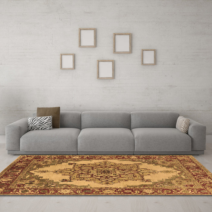 Machine Washable Oriental Brown Industrial Rug in a Living Room,, wshurb557brn