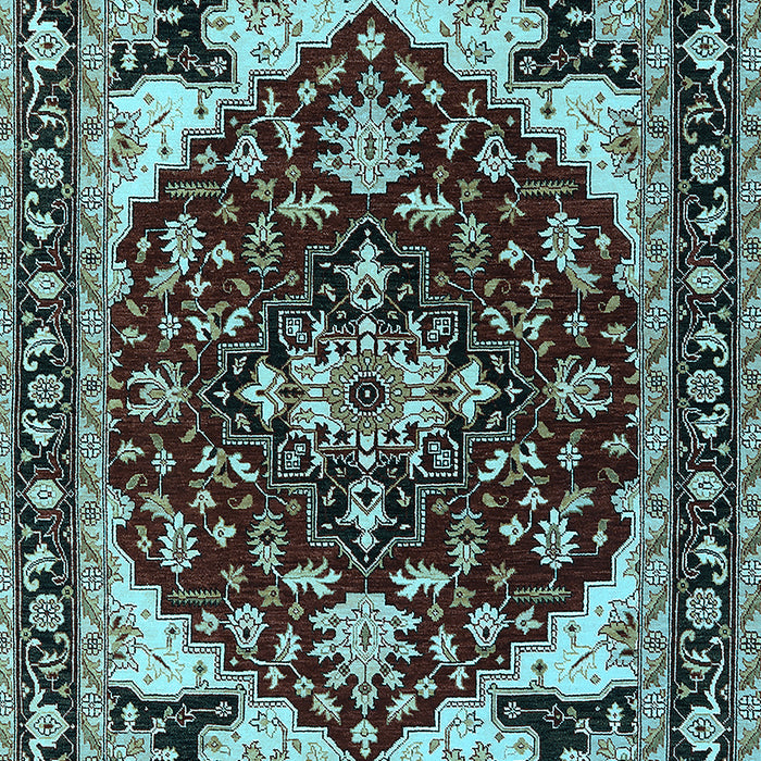 Machine Washable Oriental Light Blue Industrial Rug, wshurb558lblu