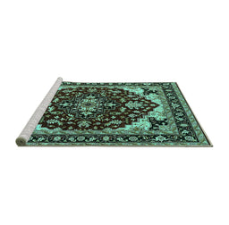 Sideview of Machine Washable Oriental Turquoise Industrial Area Rugs, wshurb558turq