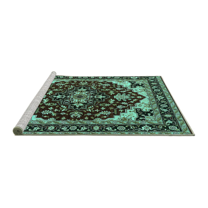 Sideview of Machine Washable Oriental Turquoise Industrial Area Rugs, wshurb558turq