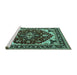 Sideview of Machine Washable Oriental Turquoise Industrial Area Rugs, wshurb558turq