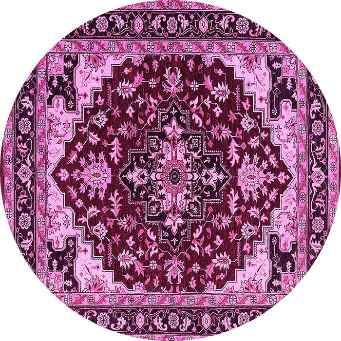 Round Machine Washable Oriental Pink Industrial Rug, wshurb558pnk