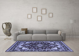 Machine Washable Oriental Blue Industrial Rug in a Living Room, wshurb558blu