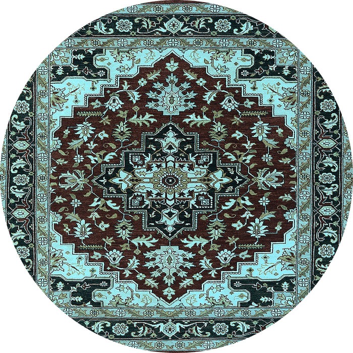 Round Machine Washable Oriental Light Blue Industrial Rug, wshurb558lblu