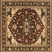 Square Machine Washable Oriental Brown Industrial Rug, wshurb558brn