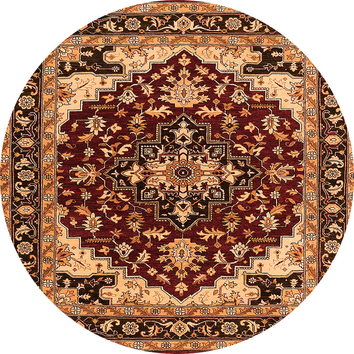 Round Machine Washable Oriental Orange Industrial Area Rugs, wshurb558org