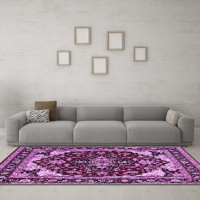 Machine Washable Oriental Purple Industrial Area Rugs in a Living Room, wshurb558pur