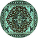 Round Machine Washable Oriental Turquoise Industrial Area Rugs, wshurb558turq