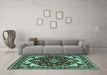 Machine Washable Oriental Turquoise Industrial Area Rugs in a Living Room,, wshurb558turq