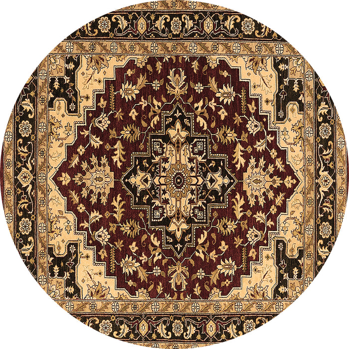 Round Machine Washable Oriental Brown Industrial Rug, wshurb558brn