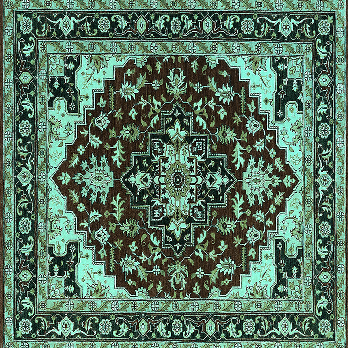 Square Machine Washable Oriental Turquoise Industrial Area Rugs, wshurb558turq
