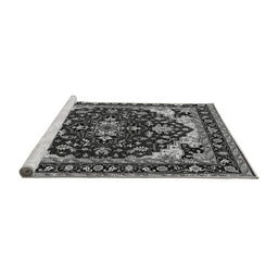 Sideview of Machine Washable Oriental Gray Industrial Rug, wshurb558gry