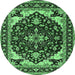 Round Machine Washable Oriental Emerald Green Industrial Area Rugs, wshurb558emgrn