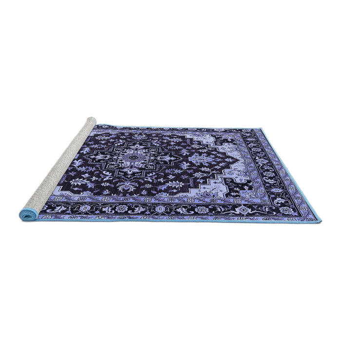Sideview of Machine Washable Oriental Blue Industrial Rug, wshurb558blu
