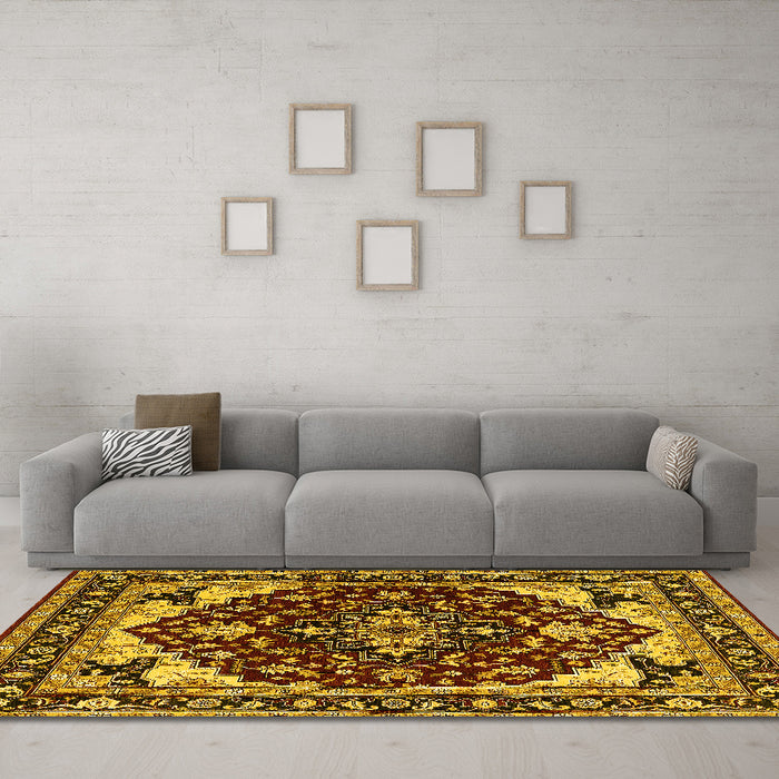 Machine Washable Oriental Yellow Industrial Rug in a Living Room, wshurb558yw