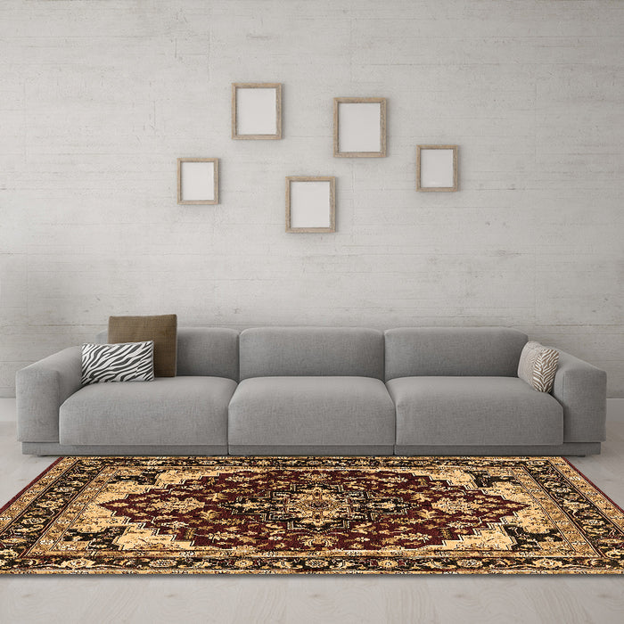 Machine Washable Oriental Brown Industrial Rug in a Living Room,, wshurb558brn