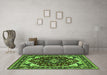 Machine Washable Oriental Green Industrial Area Rugs in a Living Room,, wshurb558grn