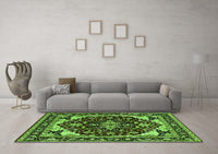 Machine Washable Oriental Green Industrial Rug, wshurb558grn