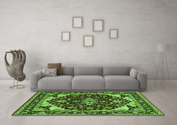 Machine Washable Oriental Green Industrial Area Rugs in a Living Room,, wshurb558grn