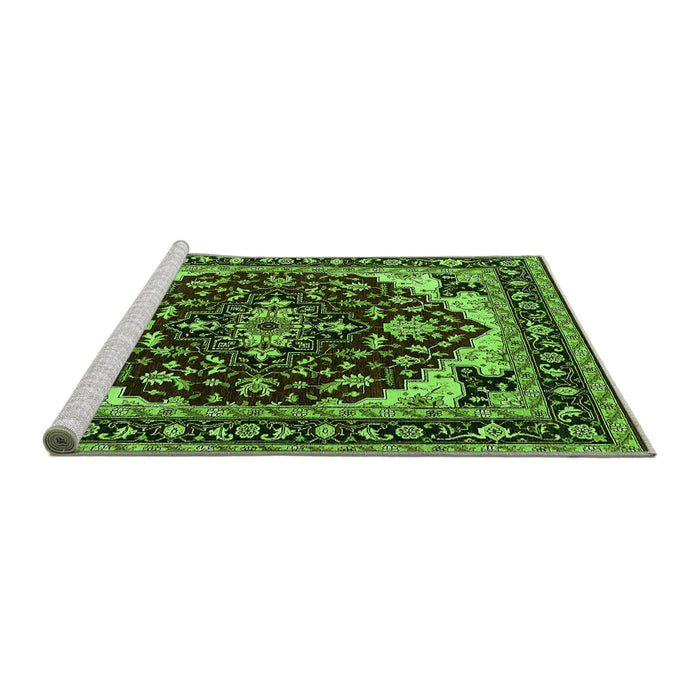 Sideview of Machine Washable Oriental Green Industrial Area Rugs, wshurb558grn