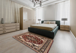 Mid-Century Modern Red Oriental Rug in a Bedroom, urb558
