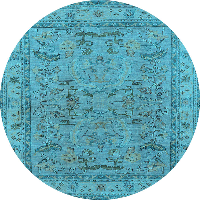 Round Machine Washable Oriental Light Blue Industrial Rug, wshurb559lblu