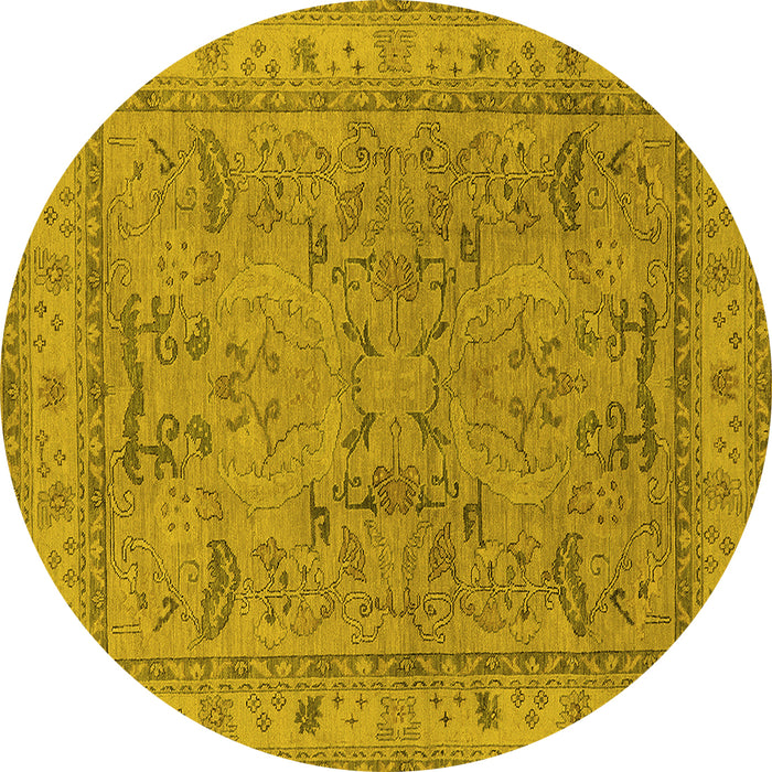 Round Machine Washable Oriental Yellow Industrial Rug, wshurb559yw