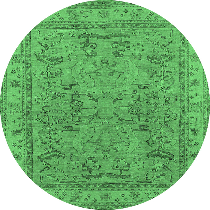 Round Machine Washable Oriental Emerald Green Industrial Area Rugs, wshurb559emgrn